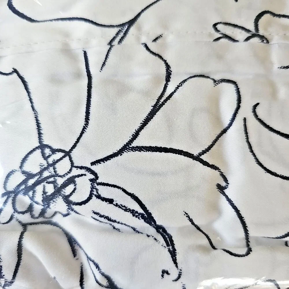 Ralph Lauren Angelina White Navy Sketch Floral 100% Cotton Queen Flat Sheet NEW